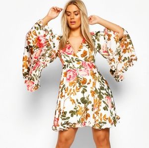 Floral Wide Sleeve Skater Dress